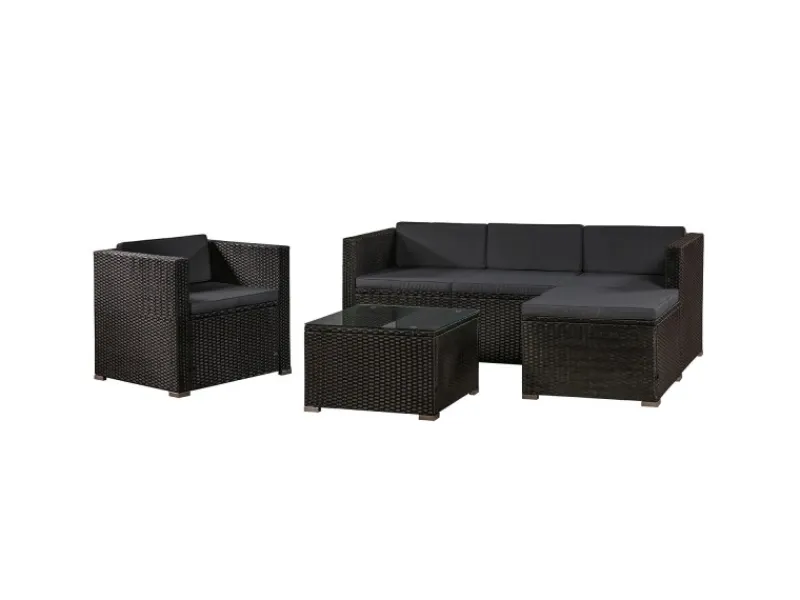 Discount Juskys Polyrattan Lounge Sitzgarnitur Punta Cana L Schwarz mit Bezügen in Dunkelgrau Schwarz-Dunkelgrau