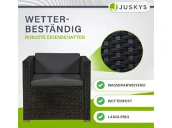 Discount Juskys Polyrattan Lounge Sitzgarnitur Punta Cana L Schwarz mit Bezügen in Dunkelgrau Schwarz-Dunkelgrau