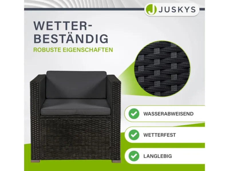Discount Juskys Polyrattan Lounge Sitzgarnitur Punta Cana L Schwarz mit Bezügen in Dunkelgrau Schwarz-Dunkelgrau