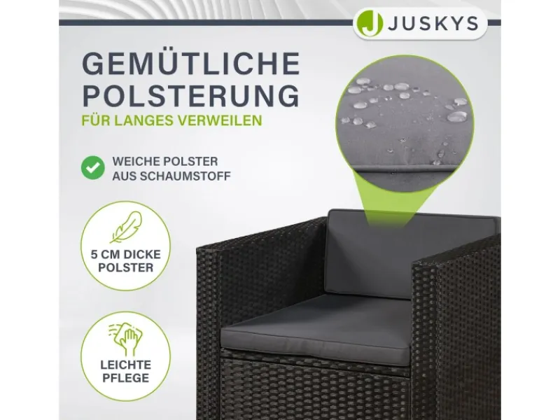 Discount Juskys Polyrattan Lounge Sitzgarnitur Punta Cana L Schwarz mit Bezügen in Dunkelgrau Schwarz-Dunkelgrau