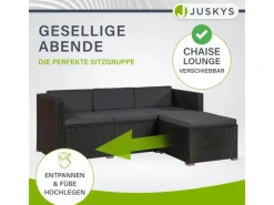 Discount Juskys Polyrattan Lounge Sitzgarnitur Punta Cana L Schwarz mit Bezügen in Dunkelgrau Schwarz-Dunkelgrau