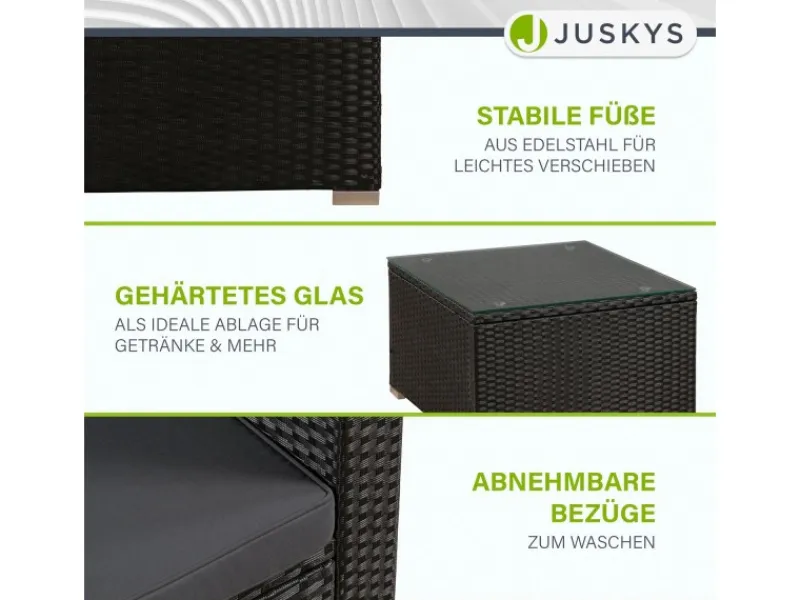 Discount Juskys Polyrattan Lounge Sitzgarnitur Punta Cana L Schwarz mit Bezügen in Dunkelgrau Schwarz-Dunkelgrau