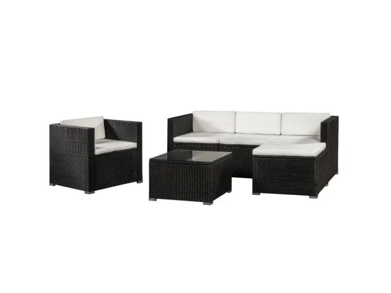 Juskys Polyrattan Lounge Sitzgarnitur Punta Cana L Schwarz mit Bezügen in Creme