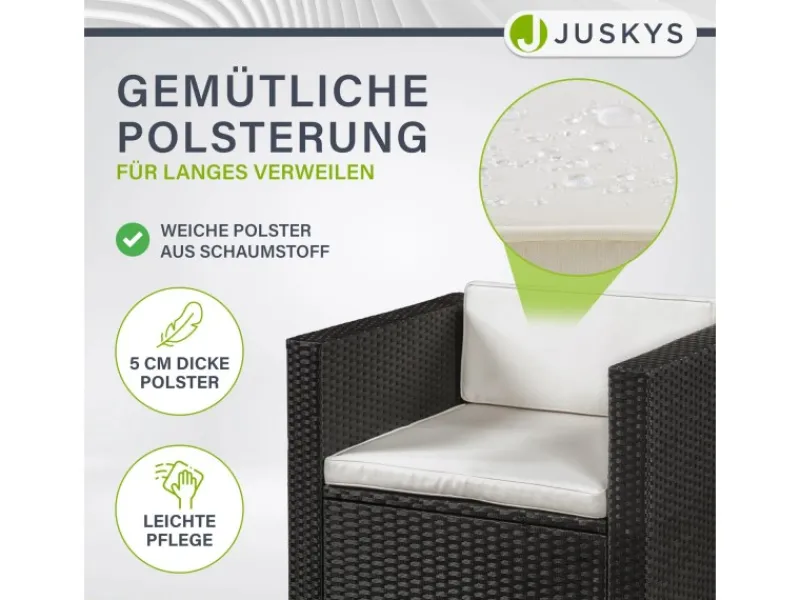 Juskys Polyrattan Lounge Sitzgarnitur Punta Cana L Schwarz mit Bezügen in Creme