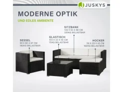 Juskys Polyrattan Lounge Sitzgarnitur Punta Cana L Schwarz mit Bezügen in Creme