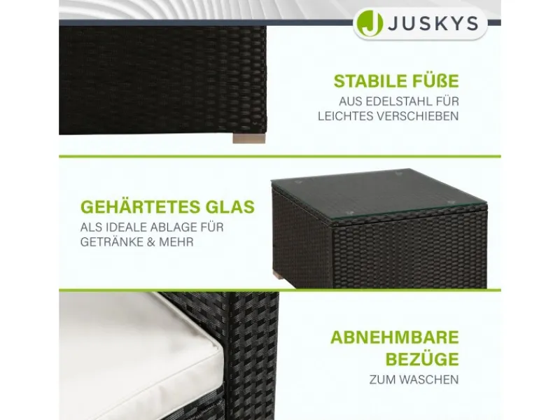 Juskys Polyrattan Lounge Sitzgarnitur Punta Cana L Schwarz mit Bezügen in Creme