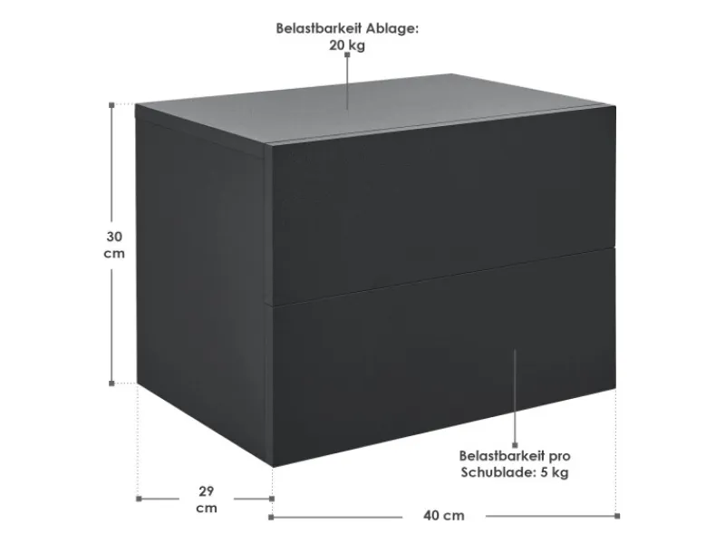 Juskys Wandschrank Nachttisch 40x29x30 cm mit 2 Schubladen