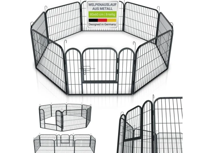 Hot Juskys Welpenauslauf aus Metall 80 x 60 cm 8 Teilig