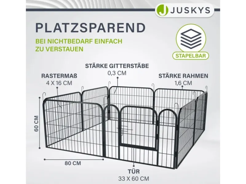 Hot Juskys Welpenauslauf aus Metall 80 x 60 cm 8 Teilig