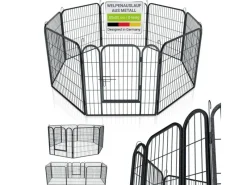 Juskys Welpenauslauf Plus aus Metall mit Doppelt Verriegelbarer Tür 8 Teilig