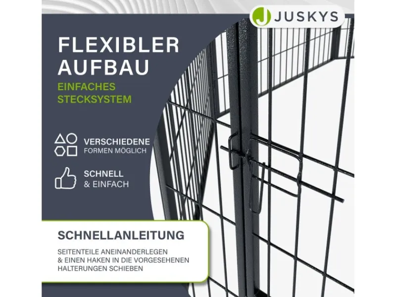 Juskys Welpenauslauf Plus aus Metall mit Doppelt Verriegelbarer Tür 8 Teilig