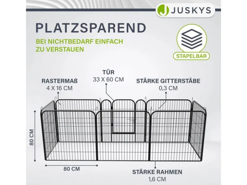 Juskys Welpenauslauf Plus aus Metall mit Doppelt Verriegelbarer Tür 8 Teilig