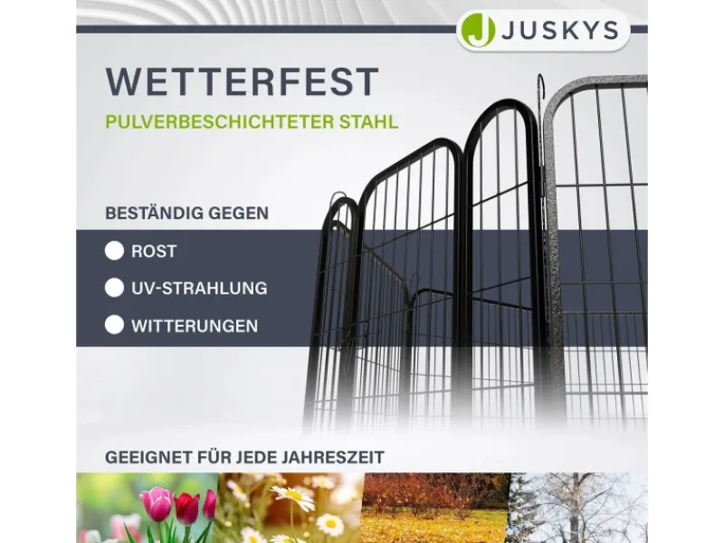 Juskys Welpenauslauf Plus aus Metall mit Doppelt Verriegelbarer Tür 8 Teilig
