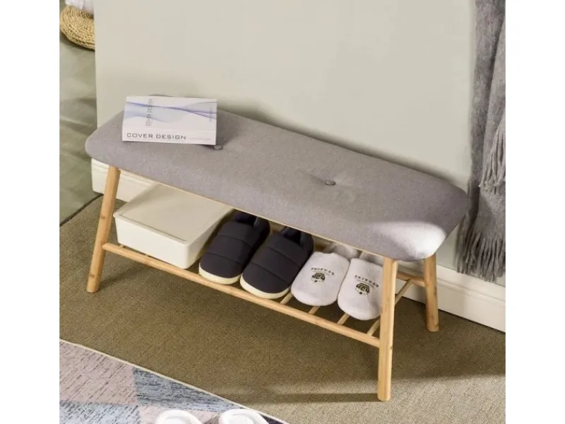 Discount Karat Bambus Sitzbank Montana Schuhregal mit Stauraum und Sitzkomfort 34 x 90 x 45 cm