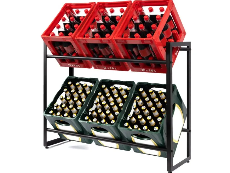 Clearance Karat Flaschenkastenständer Kenji - Robustes Lagerregal für Büro, Küche, Garage oder Flur - Schwarz - 104 x 32 x 82 cm