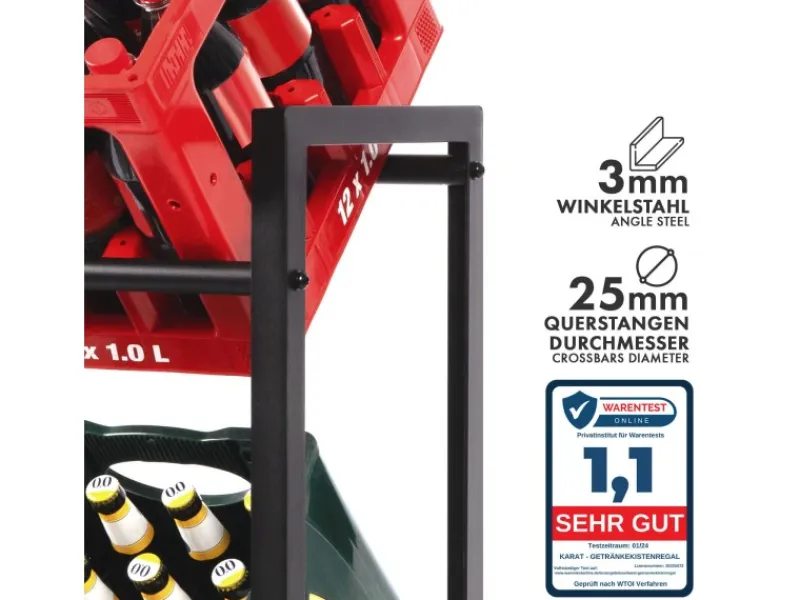 Clearance Karat Flaschenkastenständer Kenji - Robustes Lagerregal für Büro, Küche, Garage oder Flur - Schwarz - 104 x 32 x 82 cm