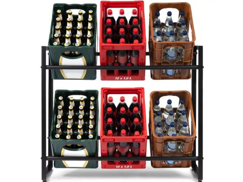 Clearance Karat Flaschenkastenständer Kenji - Robustes Lagerregal für Büro, Küche, Garage oder Flur - Schwarz - 104 x 32 x 82 cm