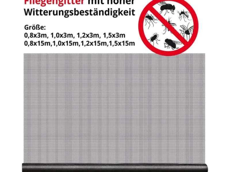 Karat Fliegengitter für Fenster und Türen Zuschneidbar Reißfest 1,5 x 15 m