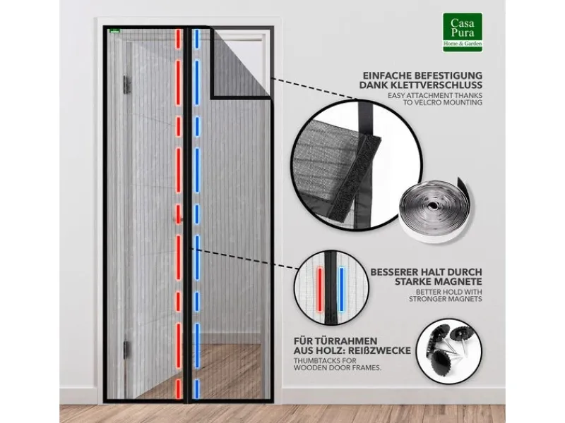 Karat Fliegengitter Sam Gestreift Klebemontage Klettverschluss 100 x 210 cm