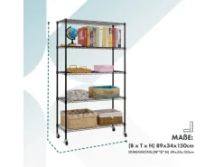 Karat Gitterregal Maya mit Rollen und Feststellbremse 5 Böden 89 x 34 x 150 cm