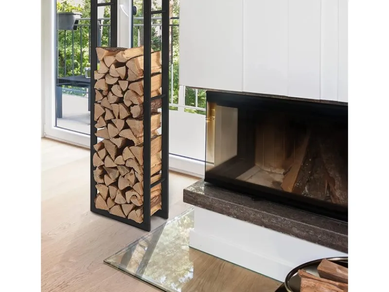 New Karat Kaminholzregal Kreta Schwarz Brennholzregal für Innen und Außen 150 x 25 x 85 cm