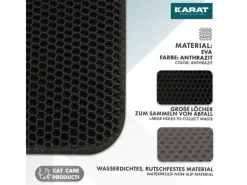 New Karat Katzenstreumatte Charly in Wabendesign Abwaschbar 76 x 61 cm Anthrazit