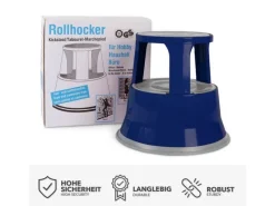 Sale Karat Rollhocker Elefantenfuß Rolltritt aus Stahl - Hocker für Büro oder Gewerbe 150 kg Belastbar TÜV-geprüft - Blau