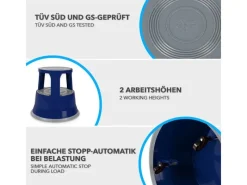 Sale Karat Rollhocker Elefantenfuß Rolltritt aus Stahl - Hocker für Büro oder Gewerbe 150 kg Belastbar TÜV-geprüft - Blau