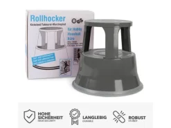 Online Karat Rollhocker Elefantenfuß Rolltritt aus Stahl - Hocker für Büro oder Gewerbe 150 kg Belastbar TÜV-geprüft - Grau