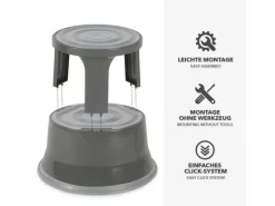 Online Karat Rollhocker Elefantenfuß Rolltritt aus Stahl - Hocker für Büro oder Gewerbe 150 kg Belastbar TÜV-geprüft - Grau