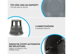 Online Karat Rollhocker Elefantenfuß Rolltritt aus Stahl - Hocker für Büro oder Gewerbe 150 kg Belastbar TÜV-geprüft - Grau