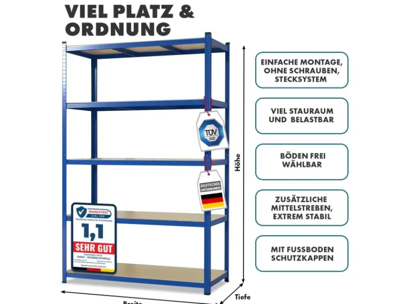 Discount Karat Schwerlastregal Blau Maximale Traglast 875 kg 200 x 120 x 60 cm