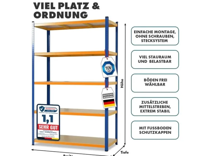 Sale Karat Schwerlastregal Blau-Orange Traglast bis 875 kg 180 x 90 x 60 cm