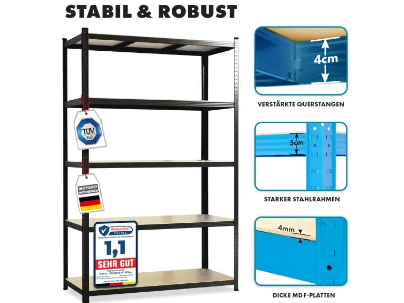 Online Karat Schwerlastregal Lakota 2er Set Traglast bis 875 kg 150 x 75 x 30 cm Schwarz