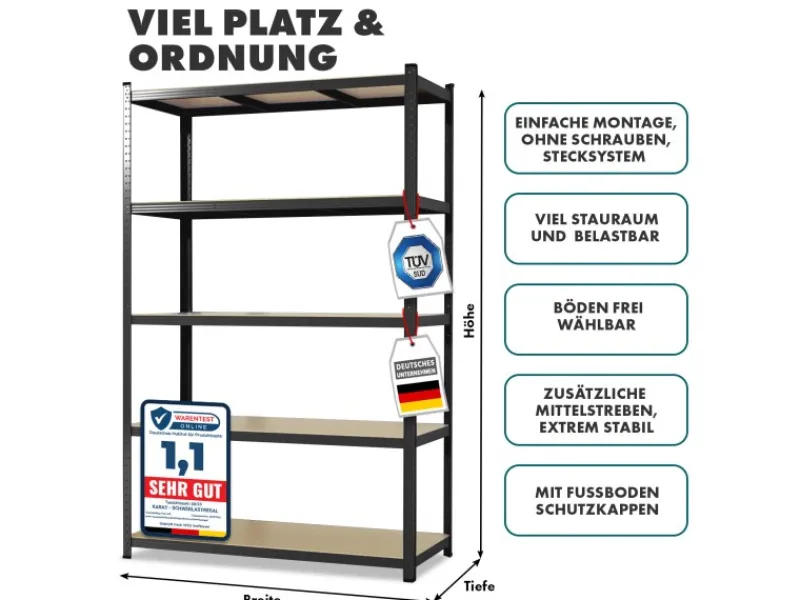Online Karat Schwerlastregal Lakota 2er Set Traglast bis 875 kg 150 x 75 x 30 cm Schwarz