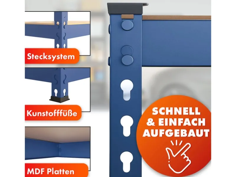 Discount Karat Schwerlastregal Rhino bis 1050 kg Pulverbeschichtet 180 x 90 x 45 cm Blau