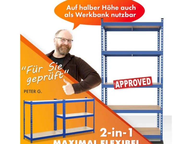 Discount Karat Schwerlastregal Rhino bis 1050 kg Pulverbeschichtet 180 x 90 x 45 cm Blau