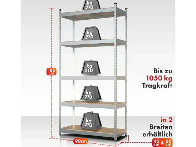 Karat Schwerlastregal Rhino bis 1050 kg Pulverbeschichtet 180 x 90 x 45 cm