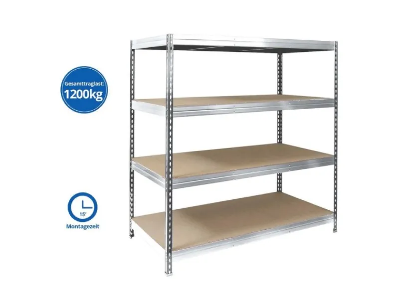 Outlet Karat Weitspannregal Schwerlastregal Verzinkt Traglast 1200 kg 200 x 150 x 60 cm