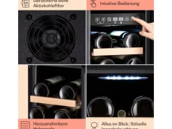 Klarstein Vinovilla Victoria 17 Duo Weinkühlschrank 2 Kühlzonen Touch 17 Flaschen 4 Regale