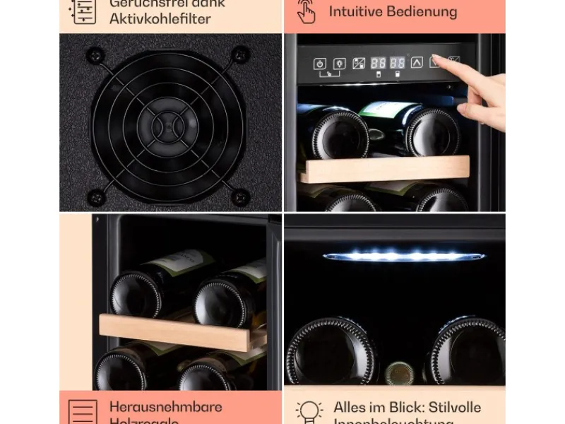 Klarstein Vinovilla Victoria 17 Duo Weinkühlschrank 2 Kühlzonen Touch 17 Flaschen 4 Regale