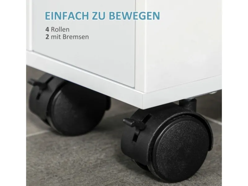 kleankin Badezimmerschrank mit Rollen 2 Schubladen 16 x 49,5 x 66 cm