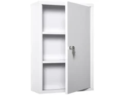 kleankin Medizinschrank mit Schloss 3 Fächer Stahl Weiß 40 x 18 x 60 cm