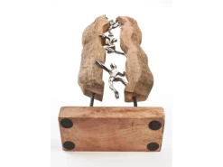 Sale Kobolo Dekofigur Holzdeko Holzfigur CLIMB Holz Braun und Metall Silber