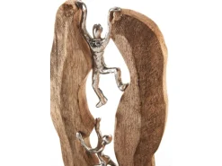 Sale Kobolo Dekofigur Holzdeko Holzfigur CLIMB Holz Braun und Metall Silber