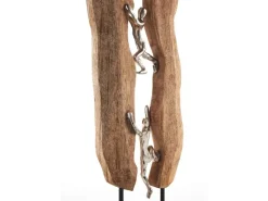 Sale Kobolo Dekofigur Holzdeko Holzfigur CLIMB Holz Braun und Metall Silber
