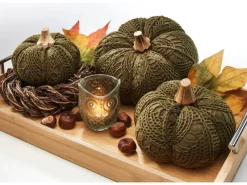 Sale Kobolo Dekokürbis Kürbis aus Textil Set aus 3 Größen Dunkelgrün