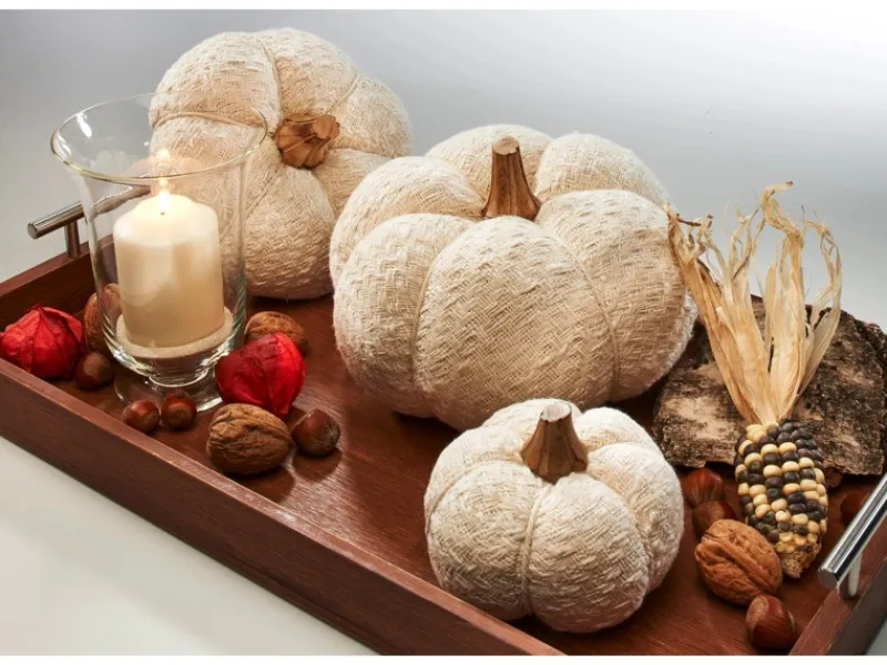 Online Kobolo Dekokürbis Kürbis aus Textil Set aus 3 Größen Weiß