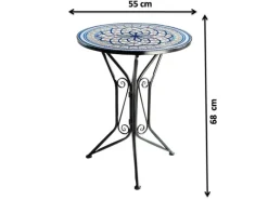 Best Kobolo Gartentisch Mediterran mit Platte in Mosaikoptik Weiß Blau Höhe 68 cm Durchmesser 55 cm
