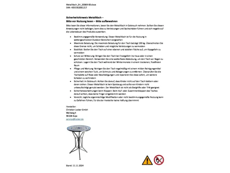 Best Kobolo Gartentisch Mediterran mit Platte in Mosaikoptik Weiß Blau Höhe 68 cm Durchmesser 55 cm